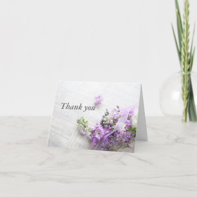 Cartão De Agradecimento flores em lavanda com obrigado de folha (Frente)