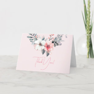 Cartão De Agradecimento Flores em Rosa Pálido, Código QR do Logotipo do Se