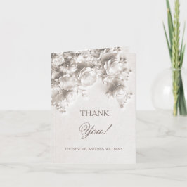 Cartão De Agradecimento Flores esculpidas brancas | Foto de casamento 