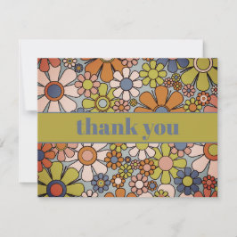 Cartão De Agradecimento Flores estéticas do Jardim Retro 60s 70s