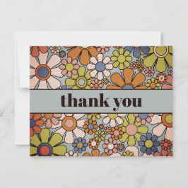 Cartão De Agradecimento Flores estéticas do Jardim Retro 60s 70s