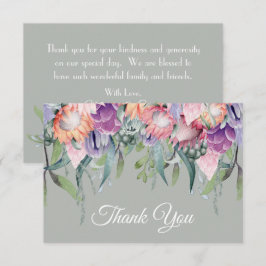 Cartão De Agradecimento Flores Exóticas de Protea em Aquarela para Casamen