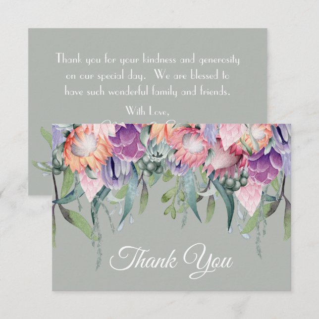 Cartão De Agradecimento Flores Exóticas Tropicais de Protea em Aquarela pa (Frente/Verso)