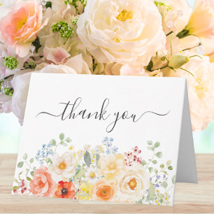 Cartão De Agradecimento Flores Florais Elegantes Aquarela Ensolarado Dobra