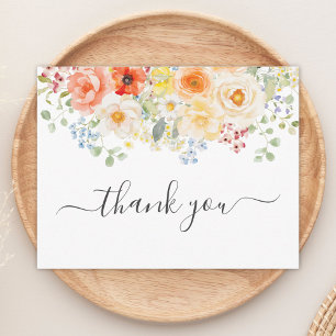 Cartão De Agradecimento Flores Florais Ensolaradas em Aquarela Elegante Fl