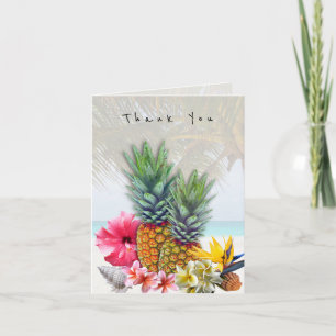Cartão De Agradecimento Flores Havaianas Pineanases Conchas Obrigado