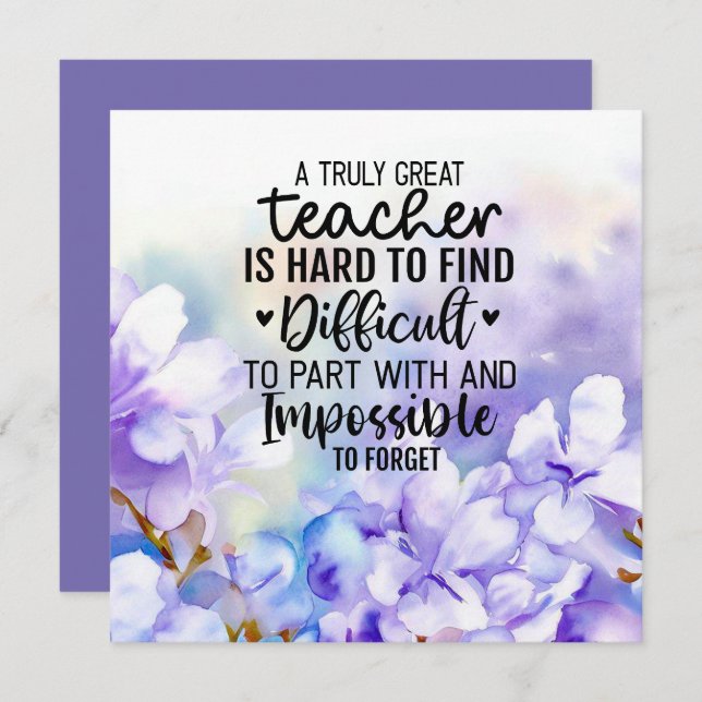 Cartão De Agradecimento Flores Jacaranda para professor (Frente/Verso)