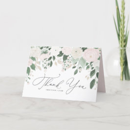 Cartão De Agradecimento Flores Pastel da aguarela com as folhas Dourados
