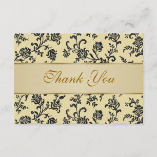Cartão De Agradecimento Flores pretas douradas do damasco que Wedding o