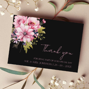 Cartão De Agradecimento Flores Pretas Florais Estética Escura Casamento