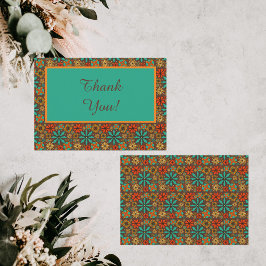 Cartão De Agradecimento Flores Retro Marrom Verde-água Vermelho floral gro