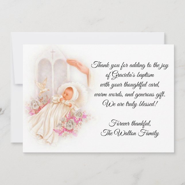 Cartão De Agradecimento Flores Rosa Batismóticas Obrigado (Frente)
