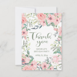 Cartão De Agradecimento Flores Rosa Bege Folhas Verde Sage Sweet 16