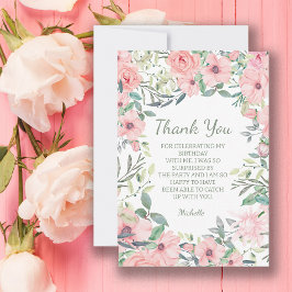 Cartão De Agradecimento Flores Rosa Choque de Aniversário