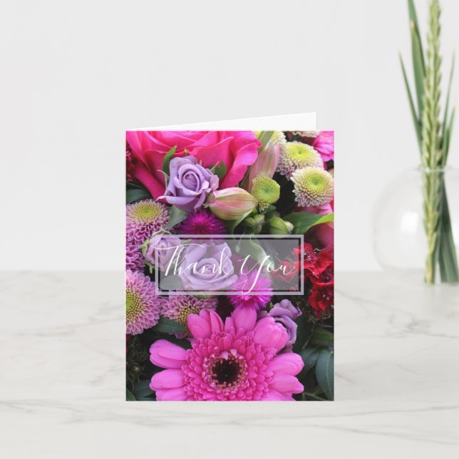 Cartão De Agradecimento Flores Rosa e Violeta Personalizadas Obrigado (Frente)