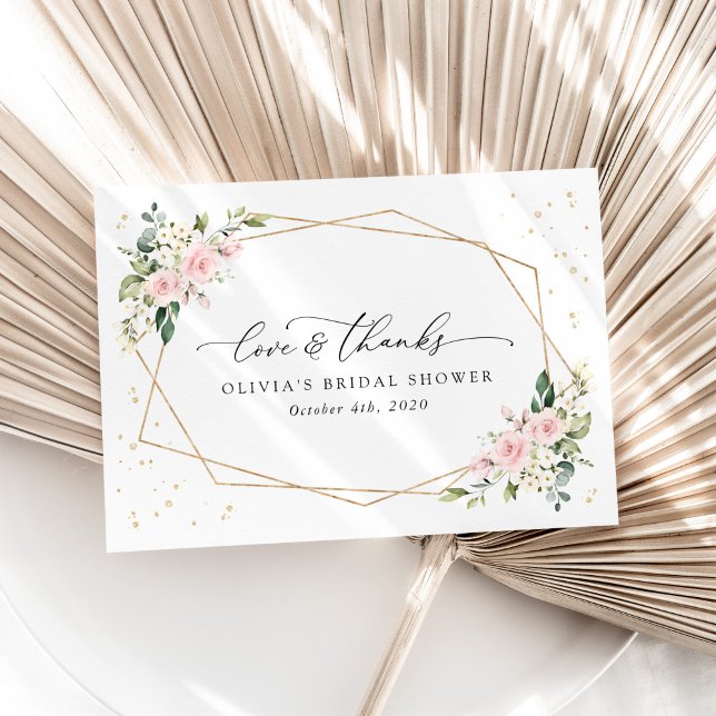 Cartão De Agradecimento Flores Rosa, Flores Brancas, Boho, Chá de panela (Criador carregado)