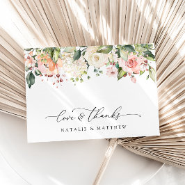 Cartão De Agradecimento Flores Rosa, Flores Brancas, Verde, Casamento