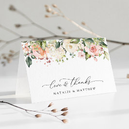 Cartão De Agradecimento Flores Rosa, Flores Brancas, Verde, Casamento