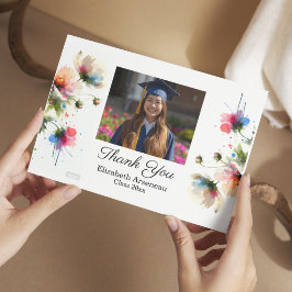 Cartão De Agradecimento Flores Rosa Foto Personalizar Graduação