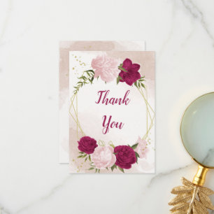 Cartão De Agradecimento flores rosa magenta folhas verdes casamento