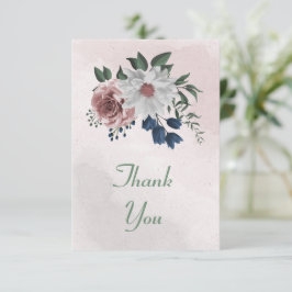 Cartão De Agradecimento flores rosas, brancas e azuis marinhos