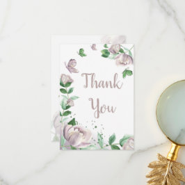 Cartão De Agradecimento flores roxas borboletas casamento