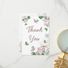 Cartão De Agradecimento flores roxas borboletas casamento