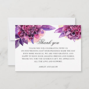 Cartão De Agradecimento Flores roxas de aquarela. Casamento floral violeta