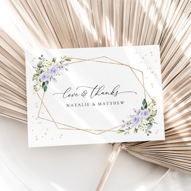 Cartão De Agradecimento Flores Roxas, Flores Brancas, Verde, Casamento (Criador carregado)