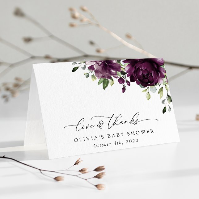 Cartão De Agradecimento Flores Roxas, Flores de ameixa, Boho, Chá de frald (Criador carregado)