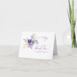 Cartão De Agradecimento Flores Roxas Lavanda Botânicas Casamento Elegante