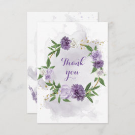 Cartão De Agradecimento flores roxas verde e dourada