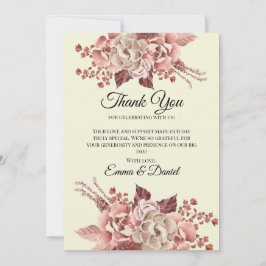 Cartão De Agradecimento Flores Rusticas de Outono em Fundo Creme Aquarela