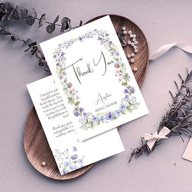 Cartão De Agradecimento Flores selvagens boho chá de noiva (Wildflower boho meadow flowers spring summer bridal shower thank you card flower frame thank you)