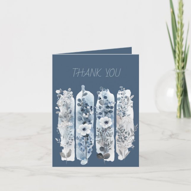 Cartão De Agradecimento Flores selvagens Brushstrokes Azul e Azul Pálido (Frente)