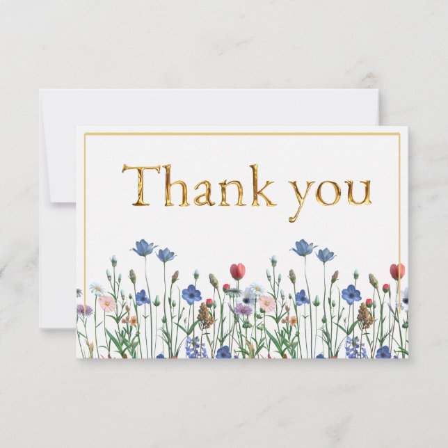 Cartão De Agradecimento Flores selvagens com o Elegante Dourado Script Obr (Frente)