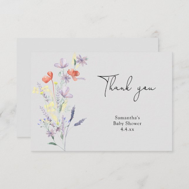 Cartão De Agradecimento Flores selvagens obrigado você chá de fraldas (Frente/Verso)