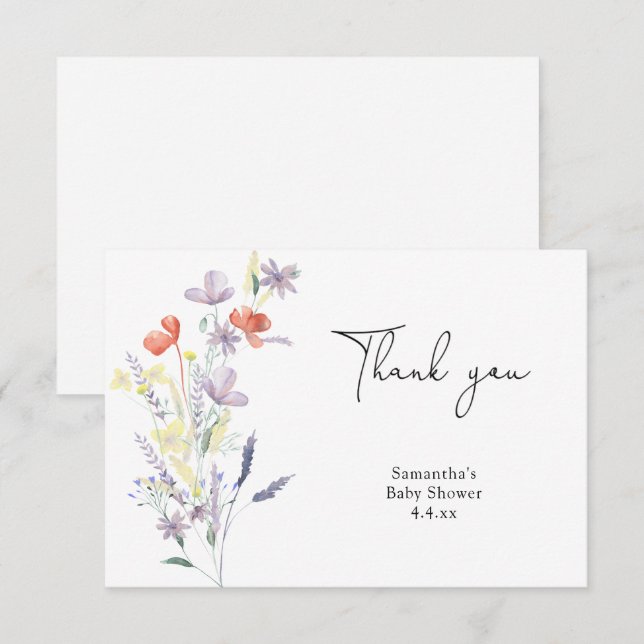 Cartão De Agradecimento Flores selvagens obrigado você chá de fraldas (Frente/Verso)