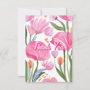 Cartão De Agradecimento Flores Silvestres Cor-de-Rosa   Aquarela Floral