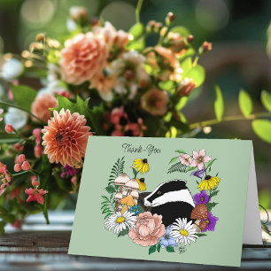 Cartão De Agradecimento Flores Silvestres de Texugo da Floresta Cogumelos