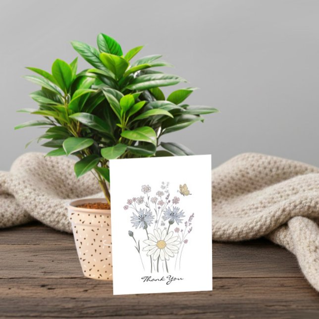 Cartão De Agradecimento Flores silvestres e borboleta (Criador carregado)
