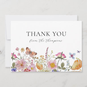 Cartão De Agradecimento Flores Silvestres e Borboletas brindam Obrigado
