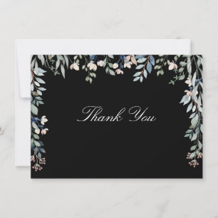 Cartão De Agradecimento Flores Silvestres Florais Script Preto e Branco