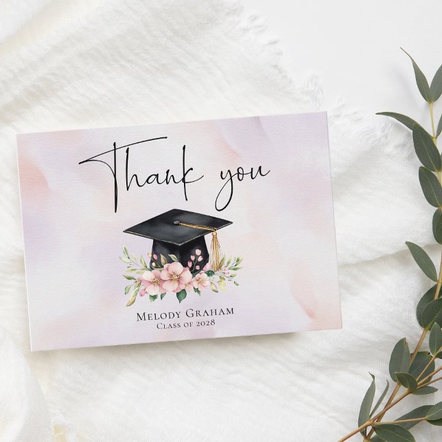 Cartão De Agradecimento Flores Simples de Pastel de Graduação (Criador carregado)
