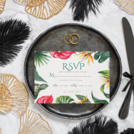 Cartão De Agradecimento Flores tropicais e Folhas de Casamento Elegante