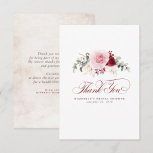 Cartão De Agradecimento Flores Vermelhas Borgonha Elegantes Pequeno Obriga