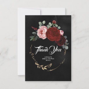 Cartão De Agradecimento Flores Vermelhas Borgonha Preto Obrigado