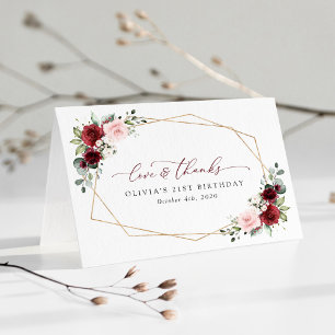 Cartão De Agradecimento Flores Vermelhas Borgonhetas, Flores Rosa, Anivers