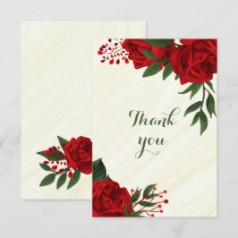 Cartão De Agradecimento flores vermelhas folhas verdes