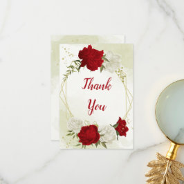 Cartão De Agradecimento flores vermelhas folhas verdes